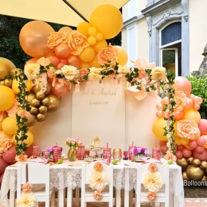 Balloon Styling Tilburg organic ballonnenslinger gepersonaliseerd bord zijden bloemen ballonnen Tilburg feestartikelen Tilburg
